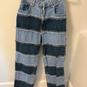 Ragged Jeans Striped Denim Patchwork Jeans
